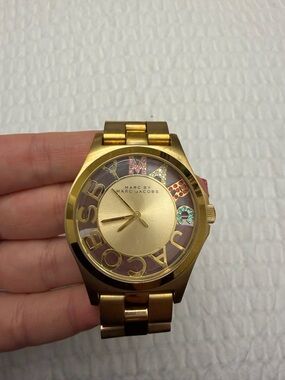 Marc by Marc Jacobs Gold Tone Watch with Multicolored Crystal Letters